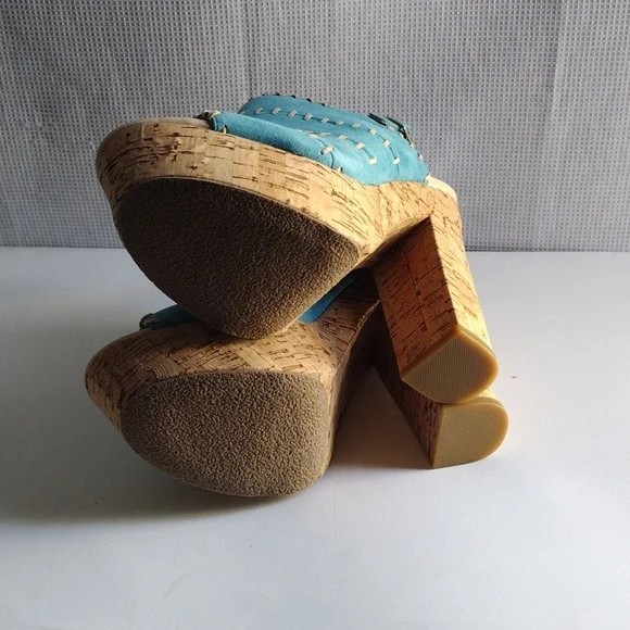 Kelsi Dagger turquoise suede platform high heels sandals 7.5 - Picture 3 of 15
